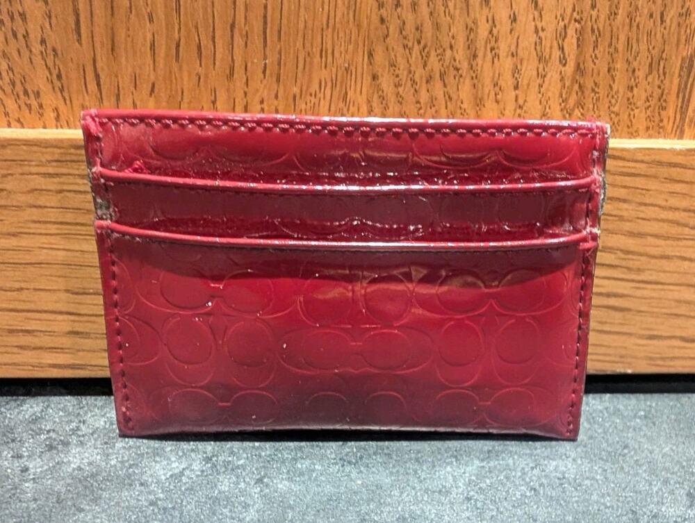 COACH Cherry Red Embossed Patent Leather Card Holder ID